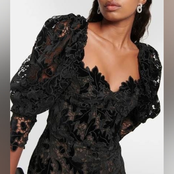 ^$5,890 NEW OSCAR DE LA RENTA BLACK VELVET GUIPURE MIDI DRESS US 4 - Picture 10 of 16